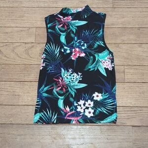 Juniors Eye Candy black tropical print ribbed sleeveless shirt size small